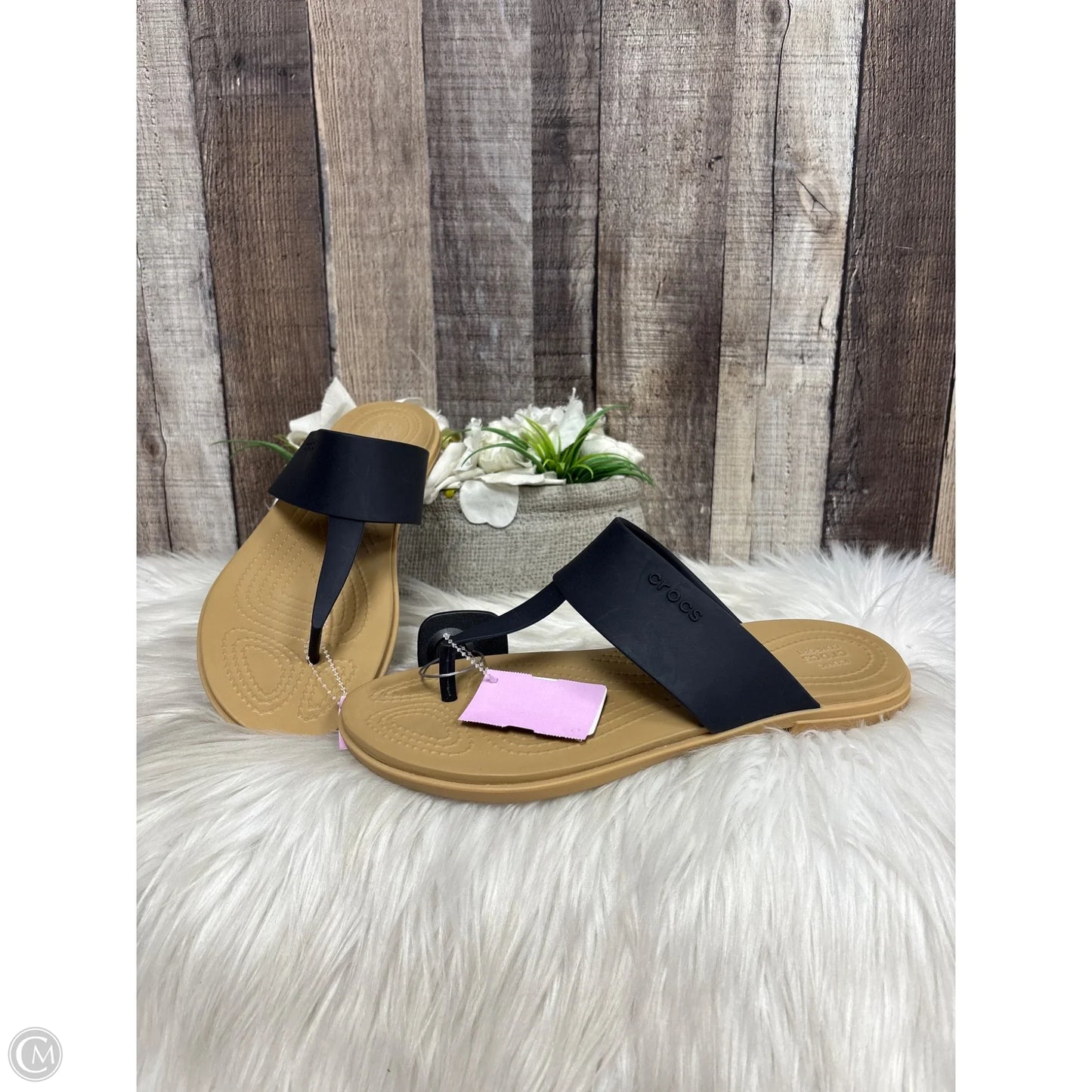 Sandals Flip Flops By Crocs In Black, Size: 9