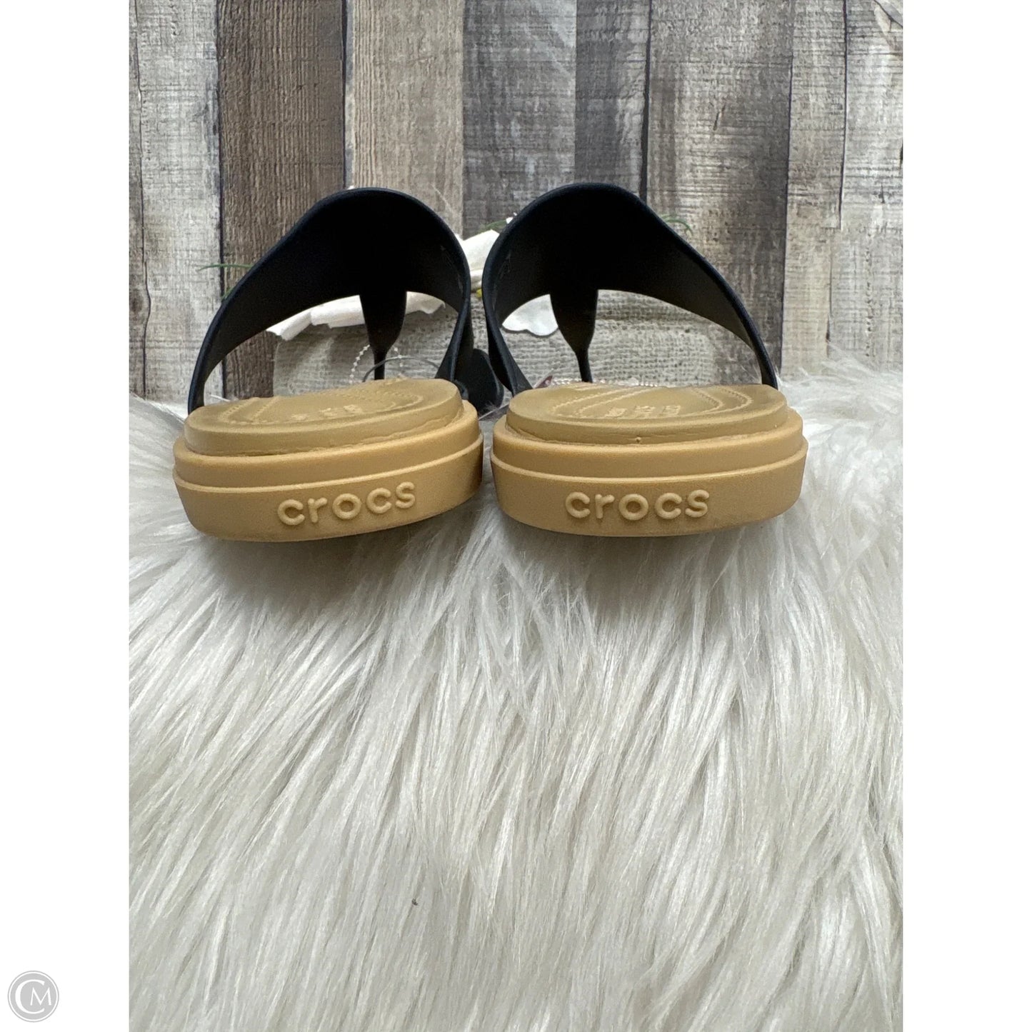 Sandals Flip Flops By Crocs In Black, Size: 9