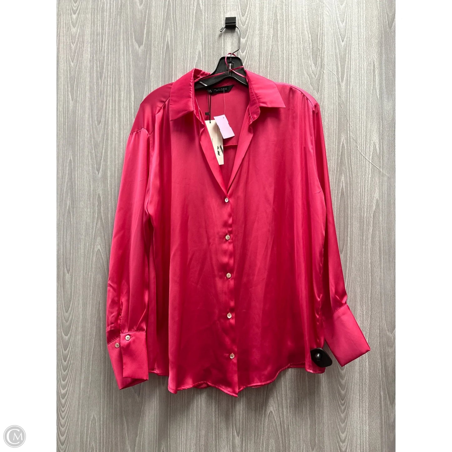 Top Long Sleeve By Zara Basic In Pink, Size: L