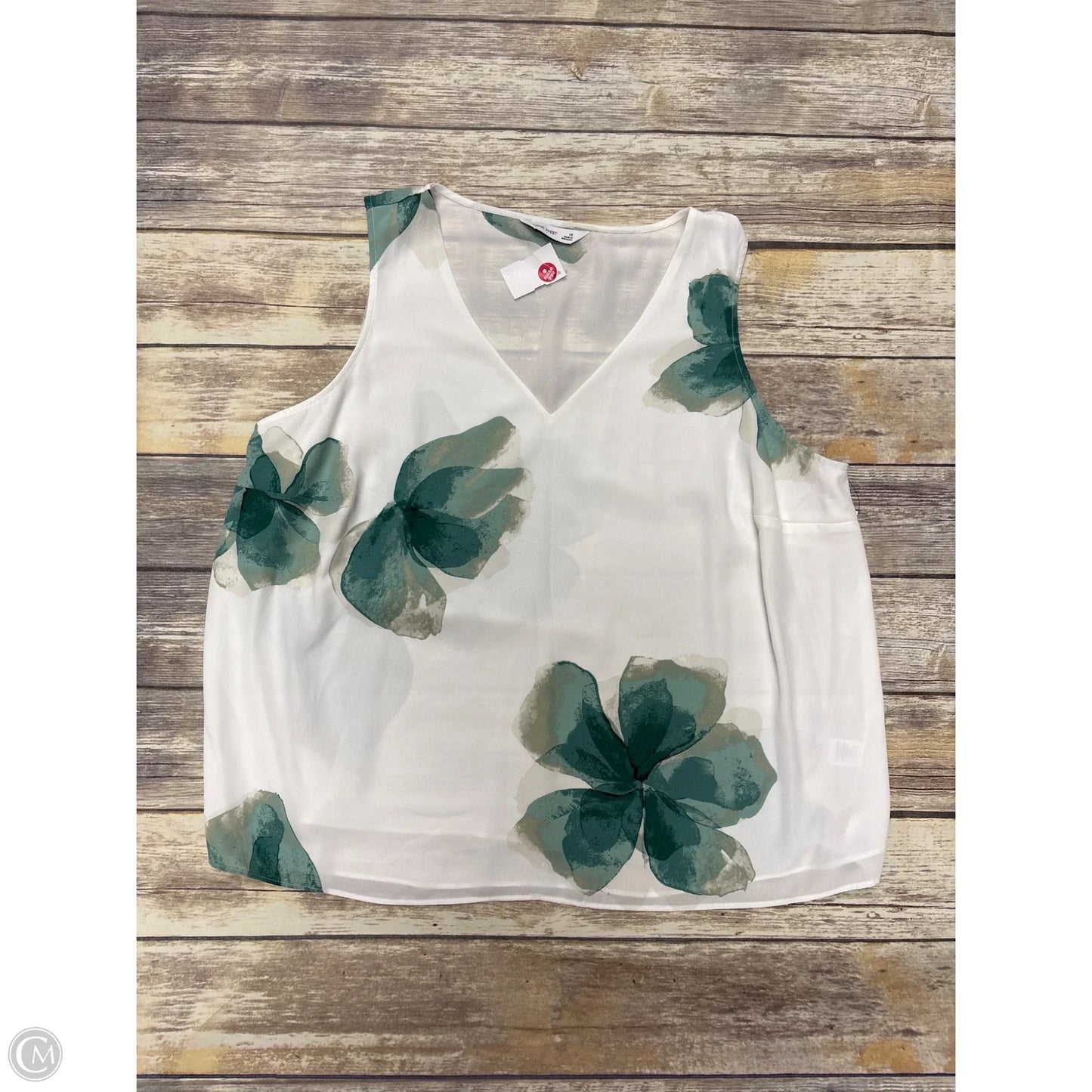 Tank Top By Nine West In Green & White, Size: 1x