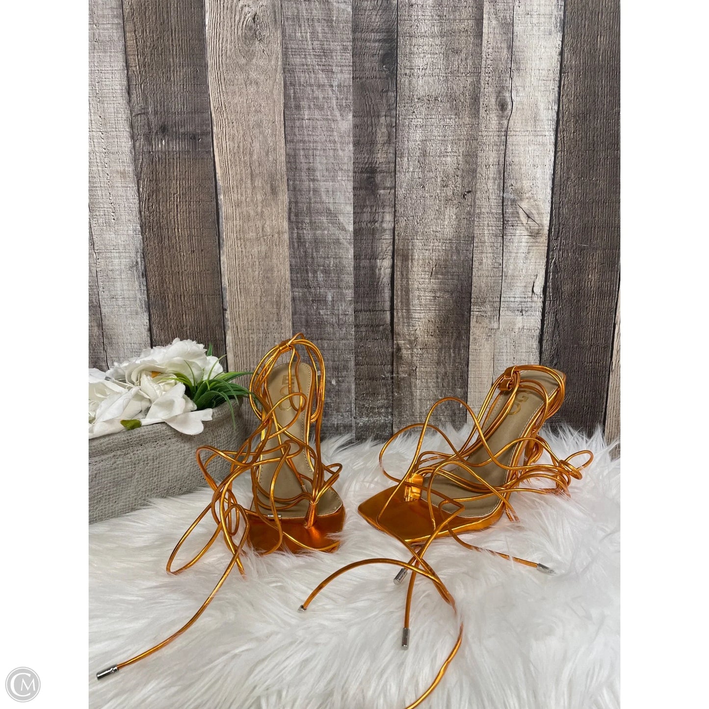 Sandals Heels Stiletto By Cme In Orange, Size: 5