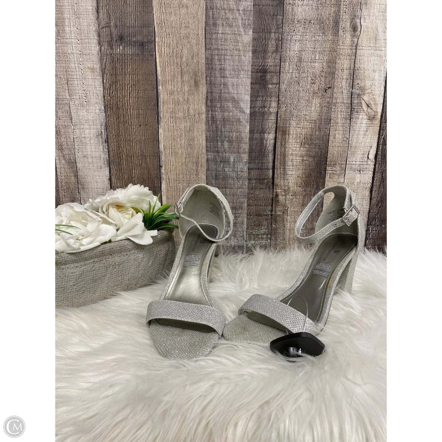 Sandals Heels Block By Worthington In Silver, Size: 6.5