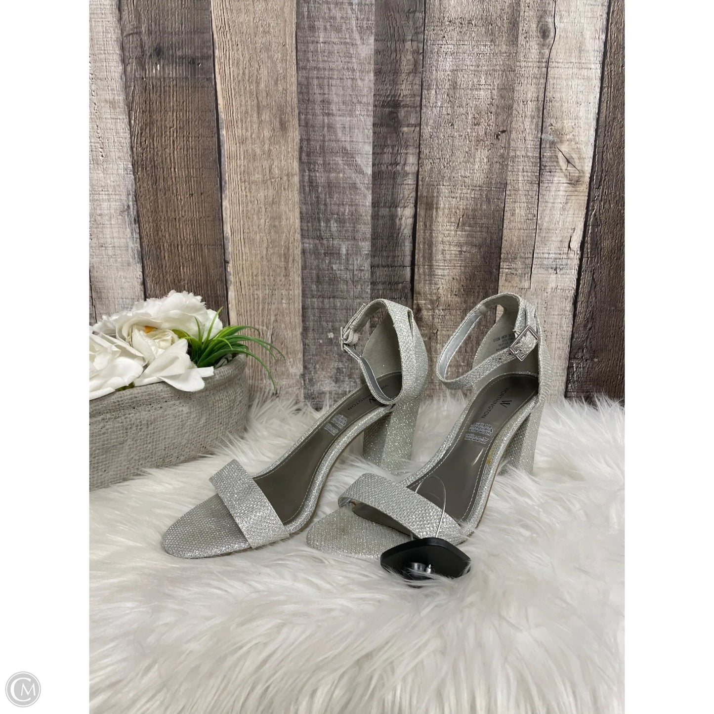 Sandals Heels Block By Worthington In Silver, Size: 6.5