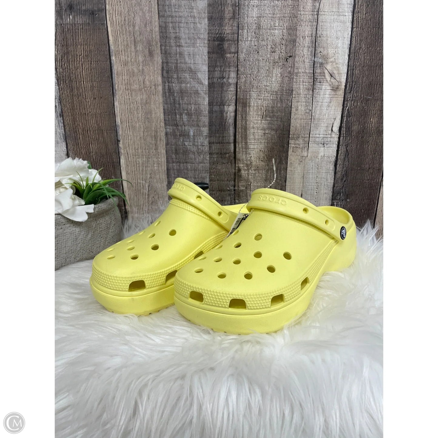 Sandals Heels Wedge By Crocs In Yellow, Size: 11