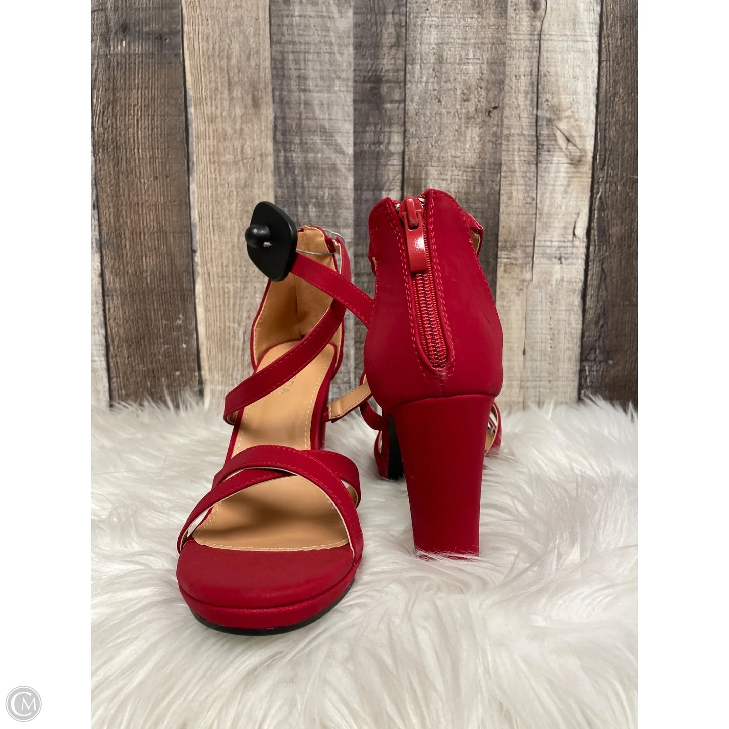 Sandals Heels Block By Top Moda In Red, Size: 8