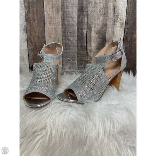 Sandals Heels Block By Forever In Silver, Size: 7