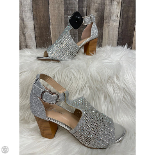 Sandals Heels Block By Forever In Silver, Size: 7