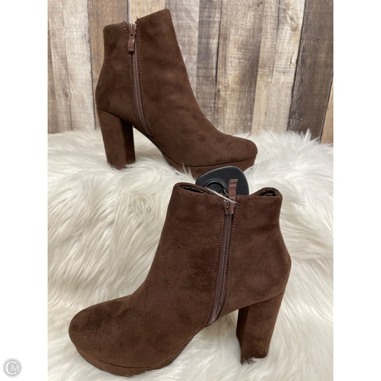 Boots Ankle Heels By Forever In Brown, Size: 7