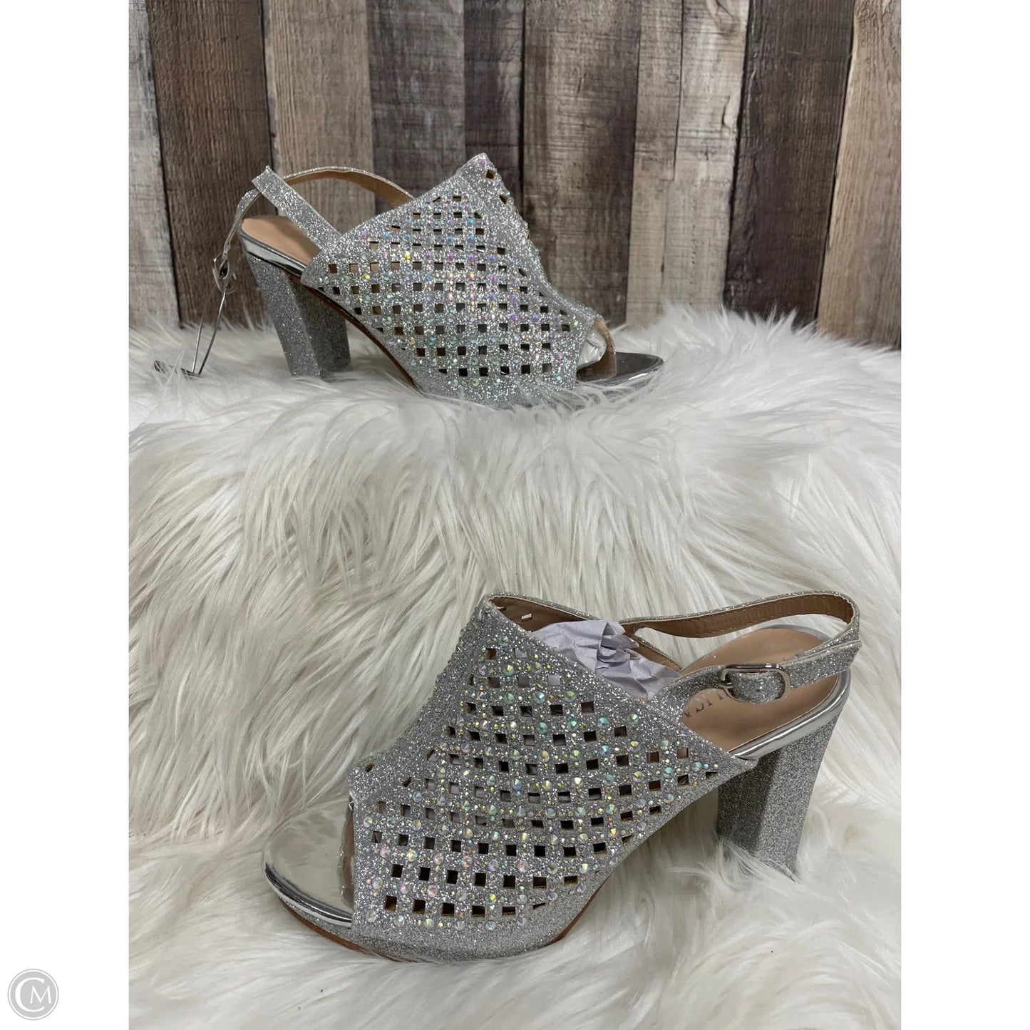 Sandals Heels Block By Cme In Silver, Size: 7