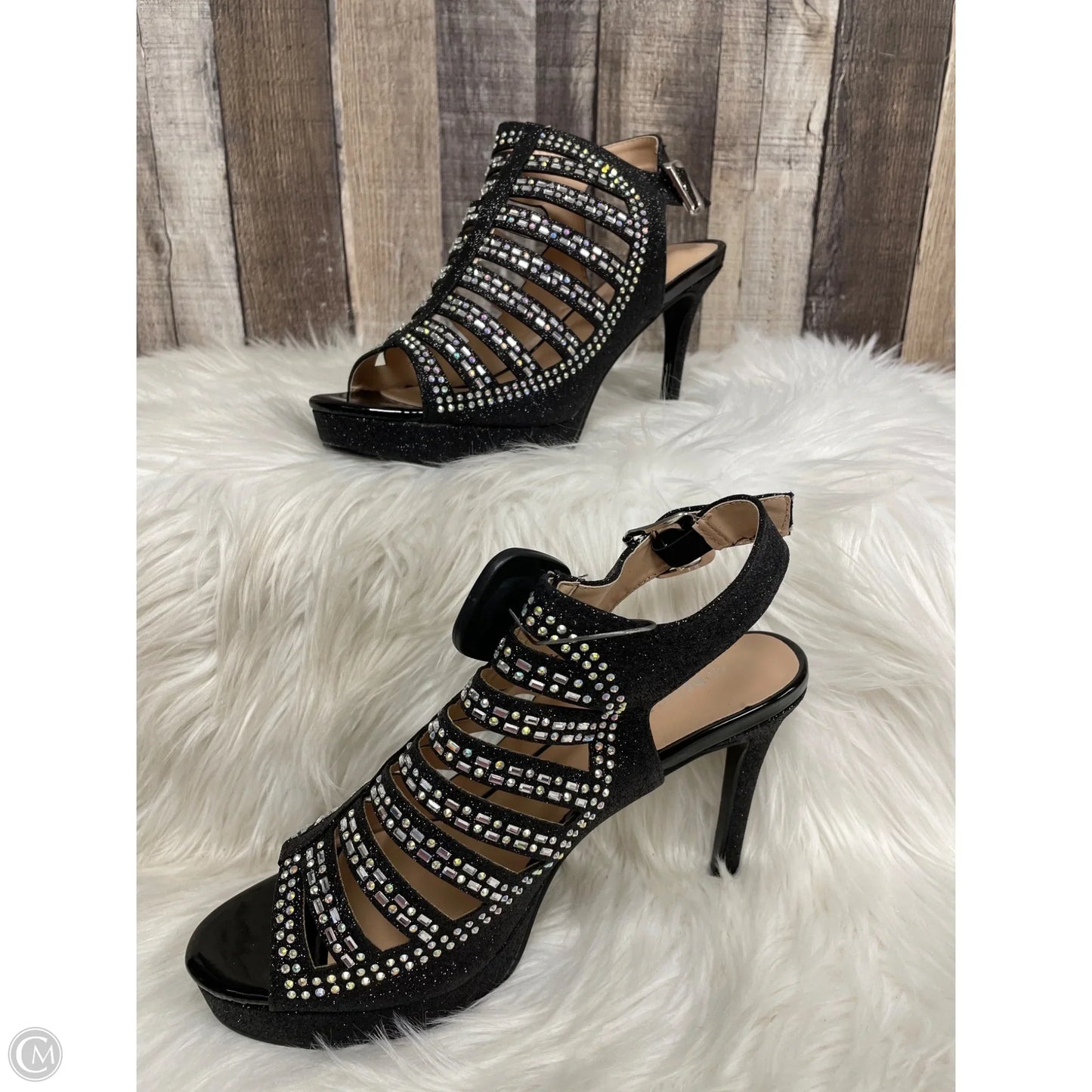 Sandals Heels Stiletto By Cme In Black & Silver, Size: 10