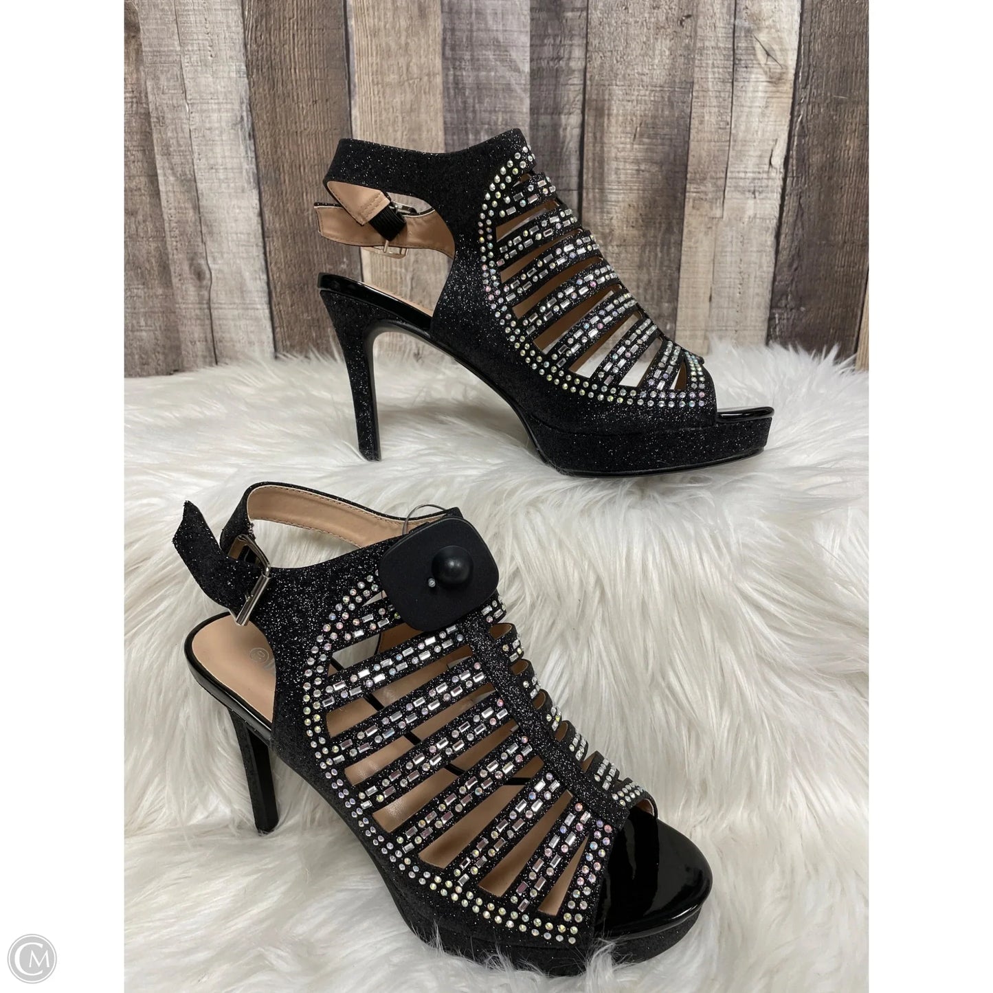 Sandals Heels Stiletto By Cme In Black & Silver, Size: 10