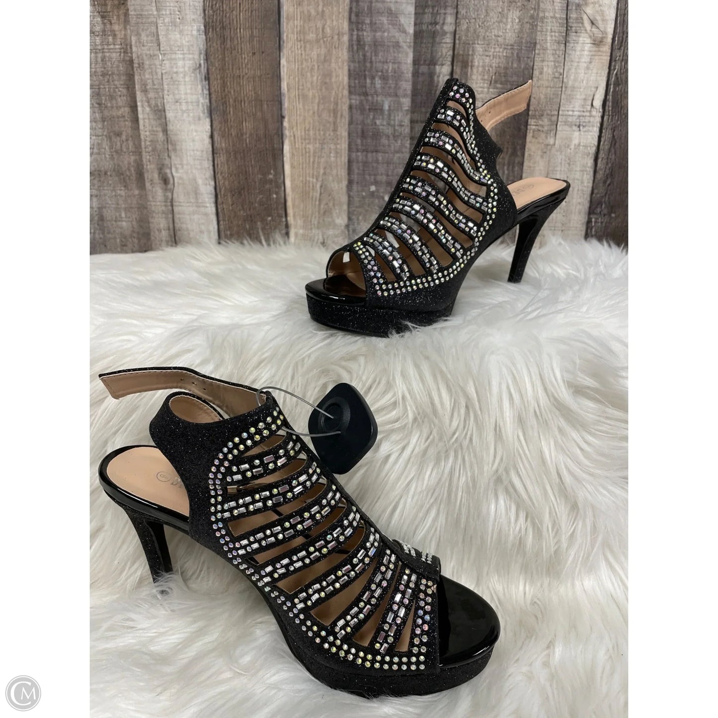 Sandals Heels Stiletto By Cme In Black & Silver, Size: 9