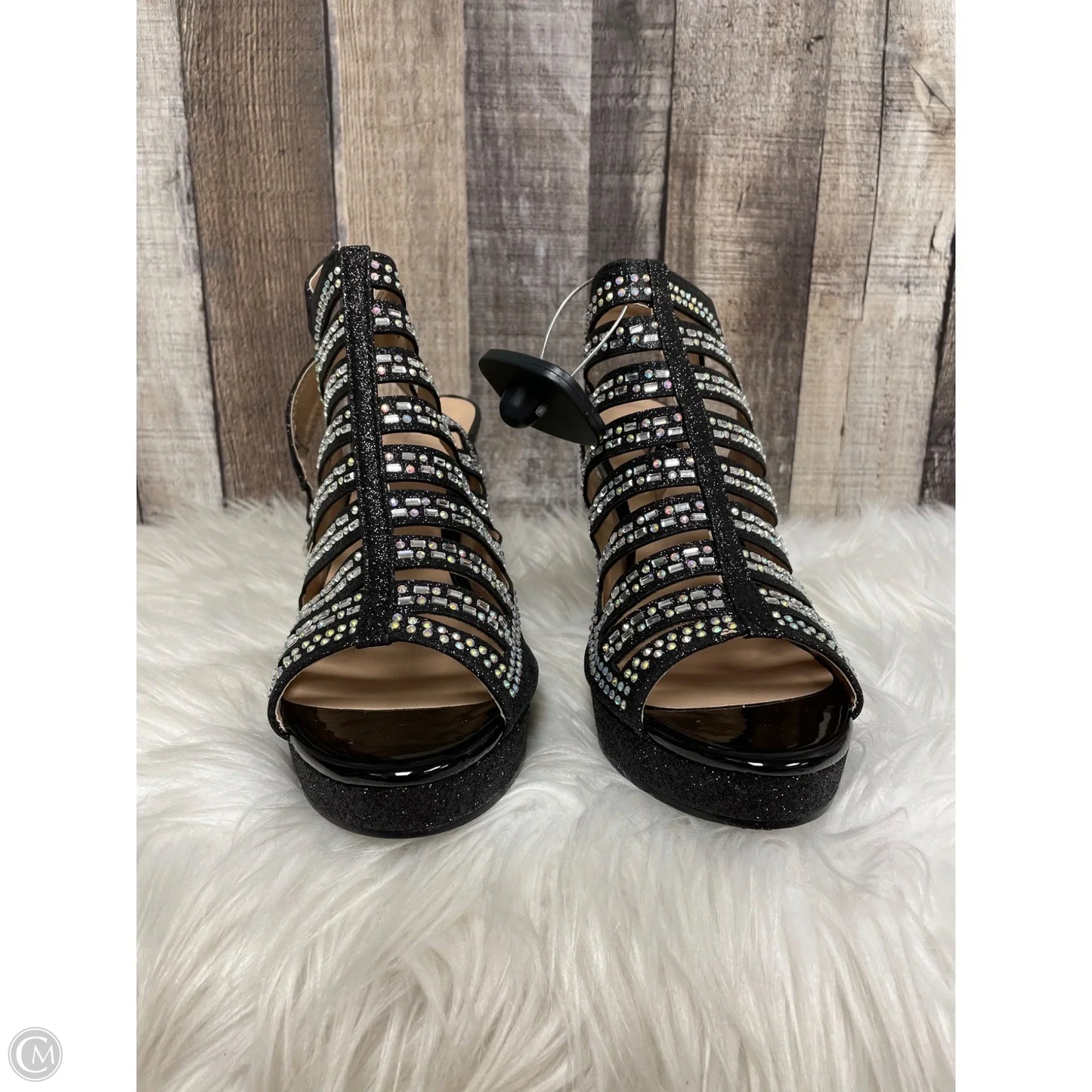 Sandals Heels Stiletto By Cme In Black & Silver, Size: 9