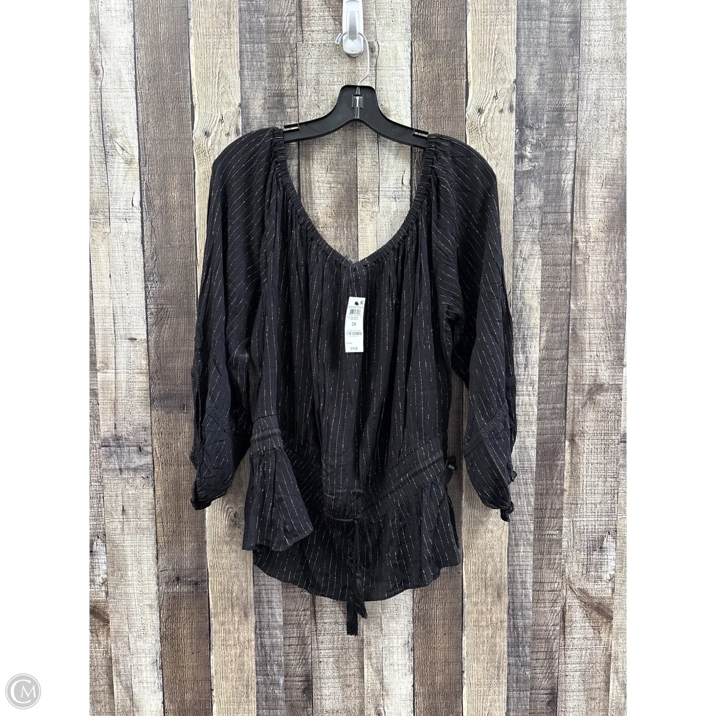 Top 3/4 Sleeve By International Concepts In Black & Gold, Size: 2x