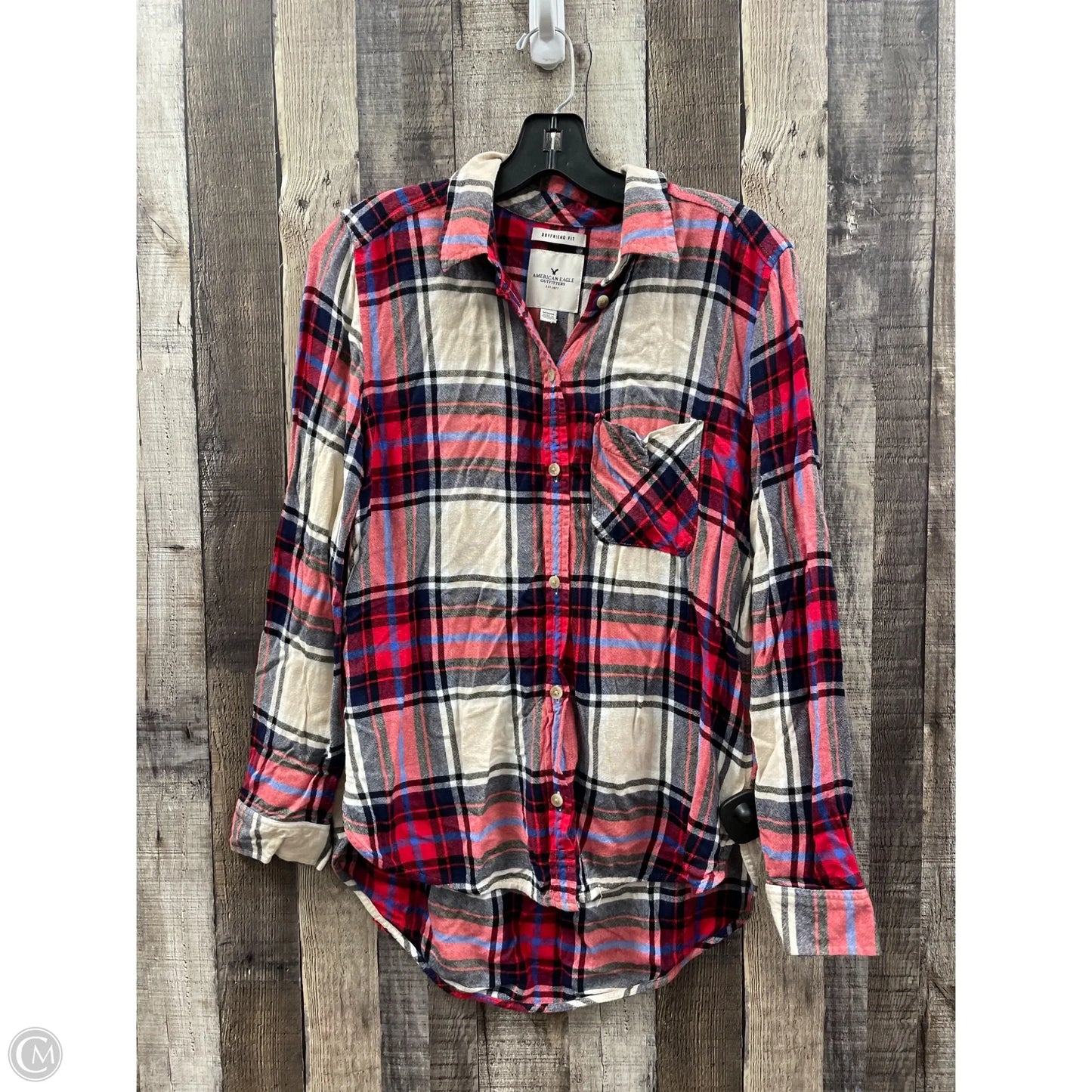 Top Long Sleeve By American Eagle In Plaid Pattern, Size: M