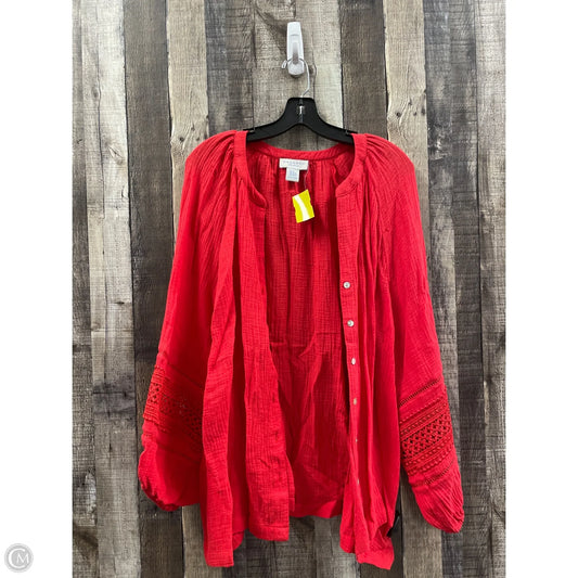 Top Long Sleeve By Calypso St Barth In Red, Size: 3x