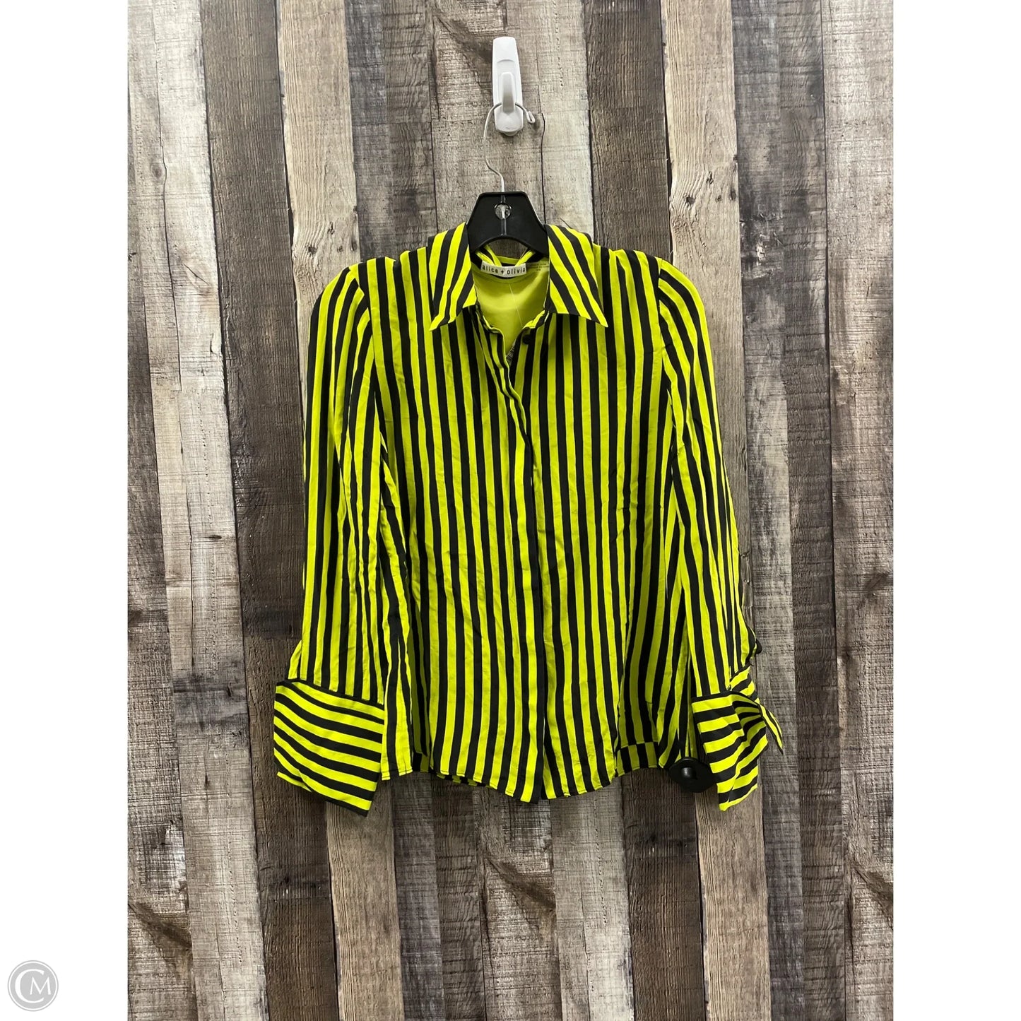 Top Long Sleeve Designer By Alice + Olivia In Black & Yellow, Size: M