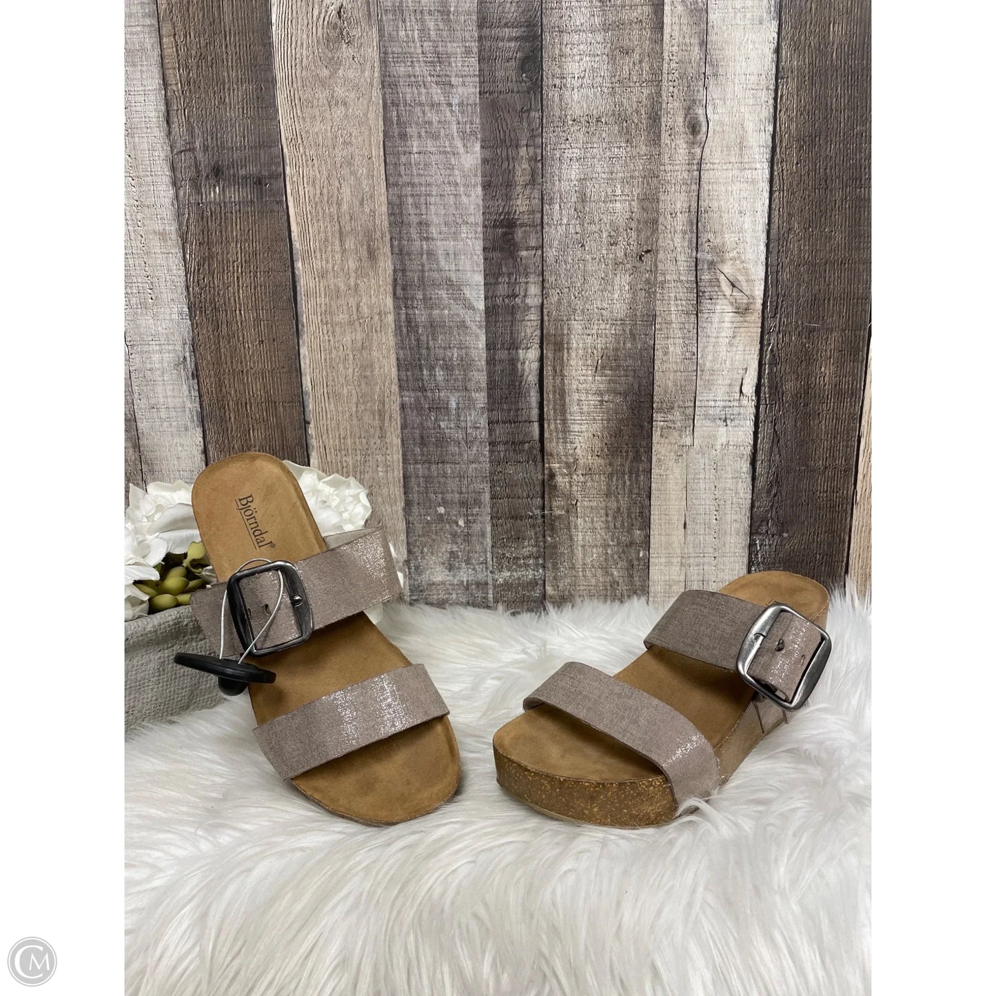 Sandals Heels Wedge By Bjorndal In Taupe, Size: 7