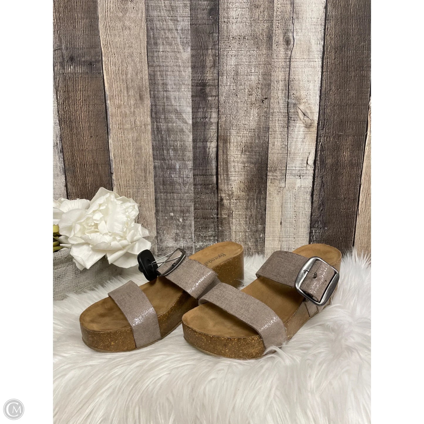 Sandals Heels Wedge By Bjorndal In Taupe, Size: 7