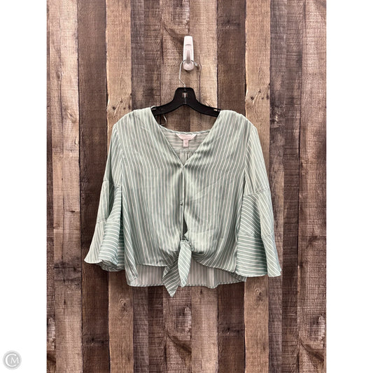 Top Long Sleeve By Lc Lauren Conrad In Green & White, Size: M