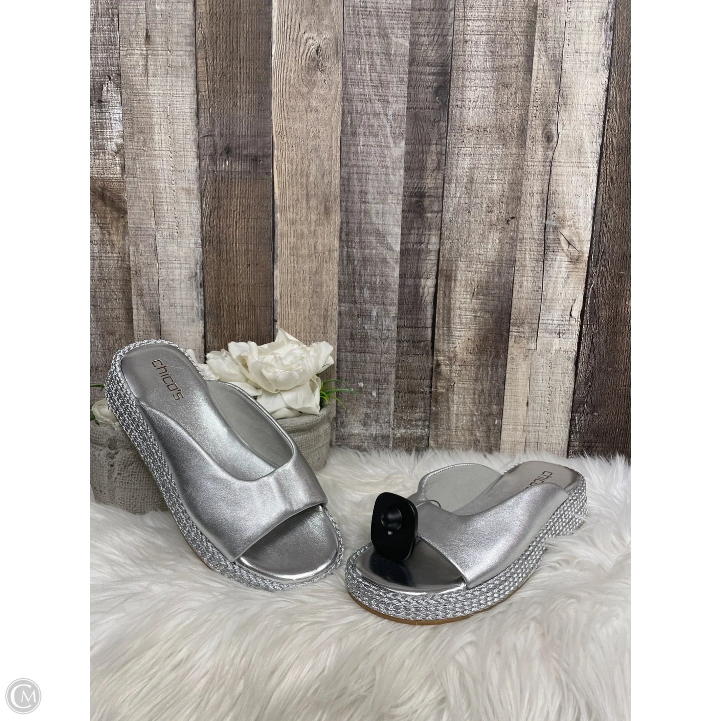 Sandals Flats By Chicos In Silver, Size: 9