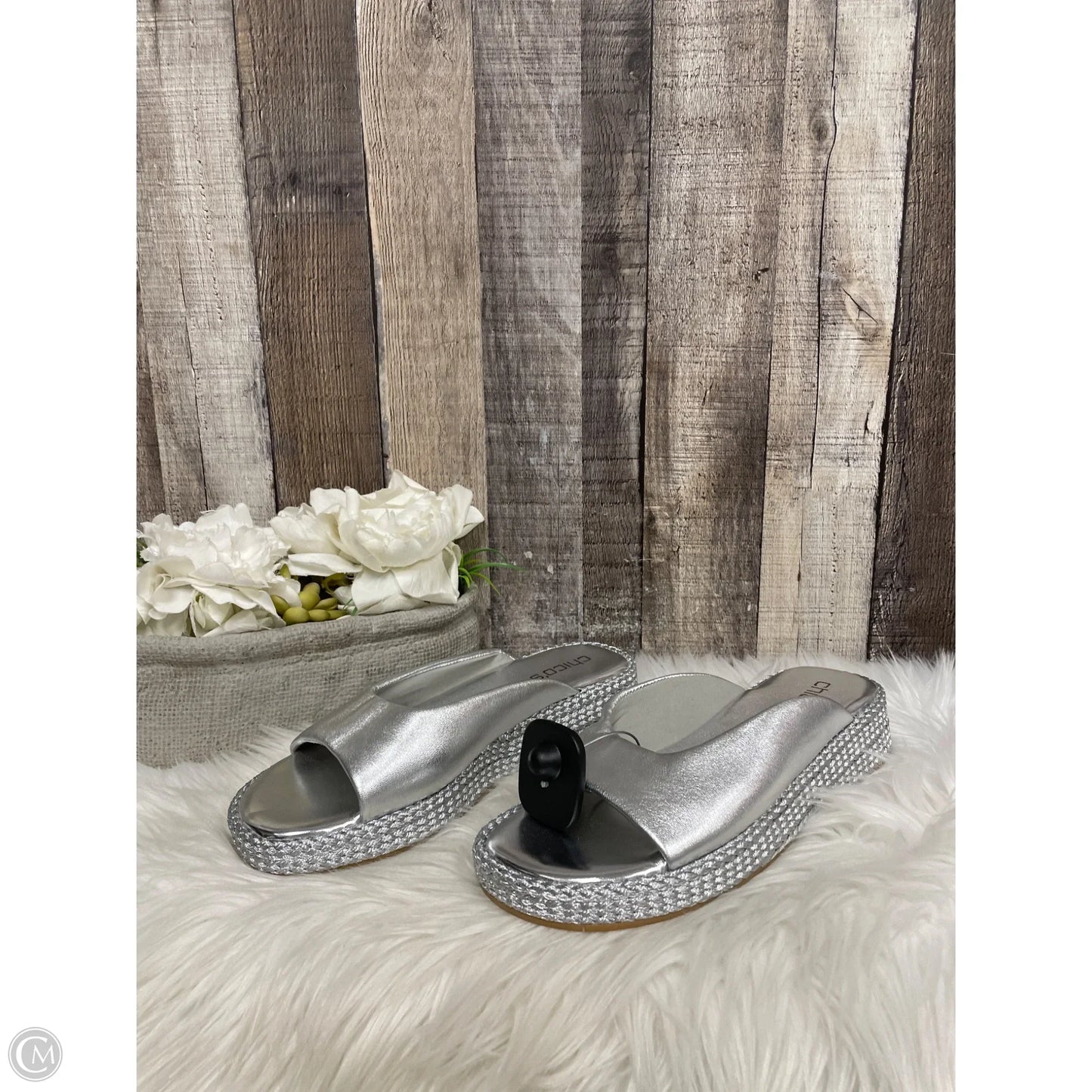 Sandals Flats By Chicos In Silver, Size: 9