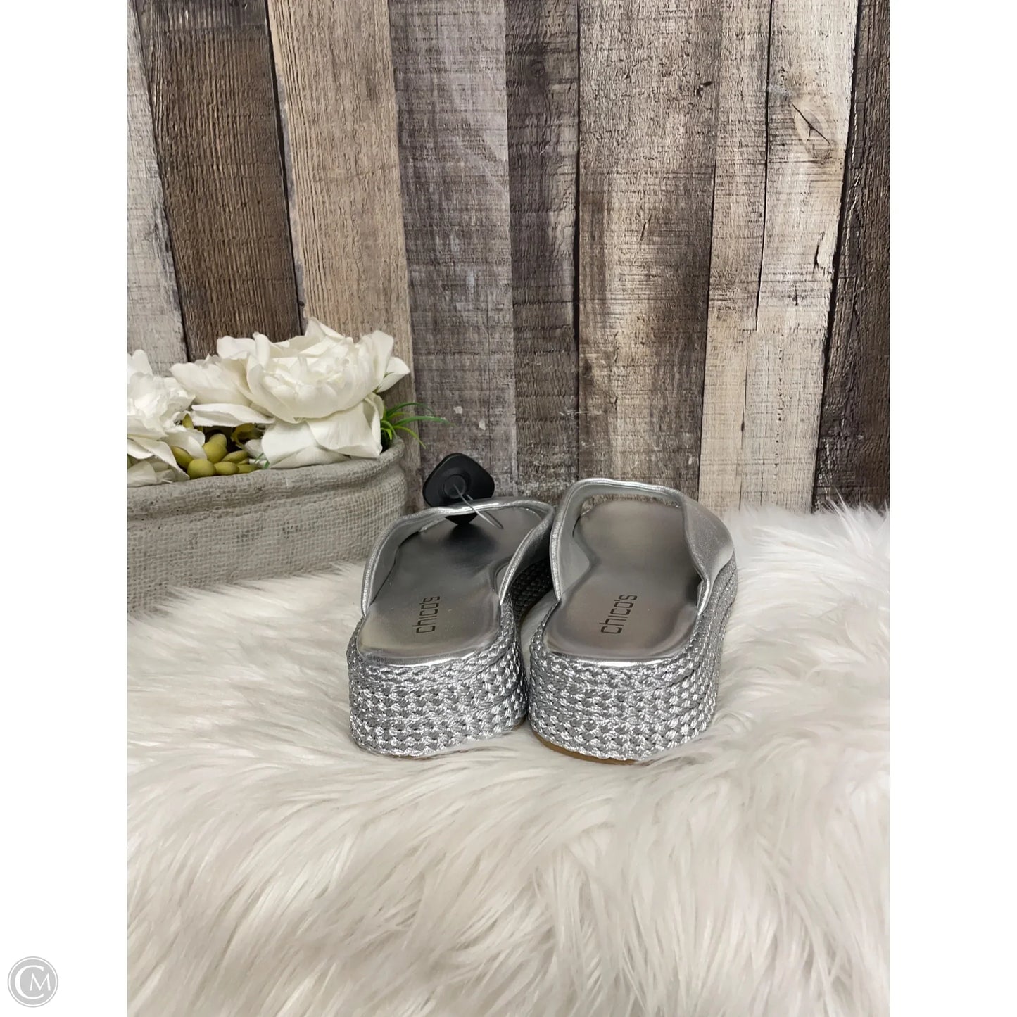 Sandals Flats By Chicos In Silver, Size: 9