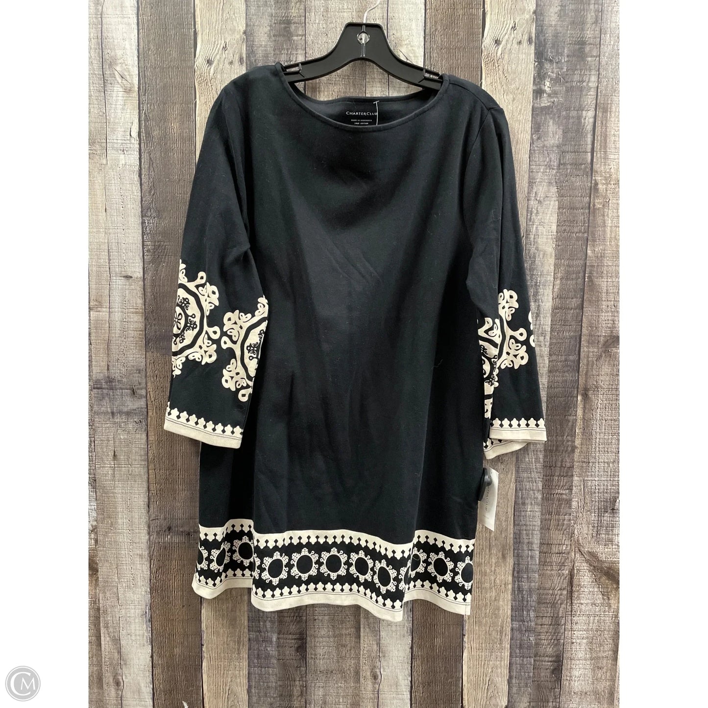 Tunic 3/4 Sleeve By Charter Club In Black, Size: Xl