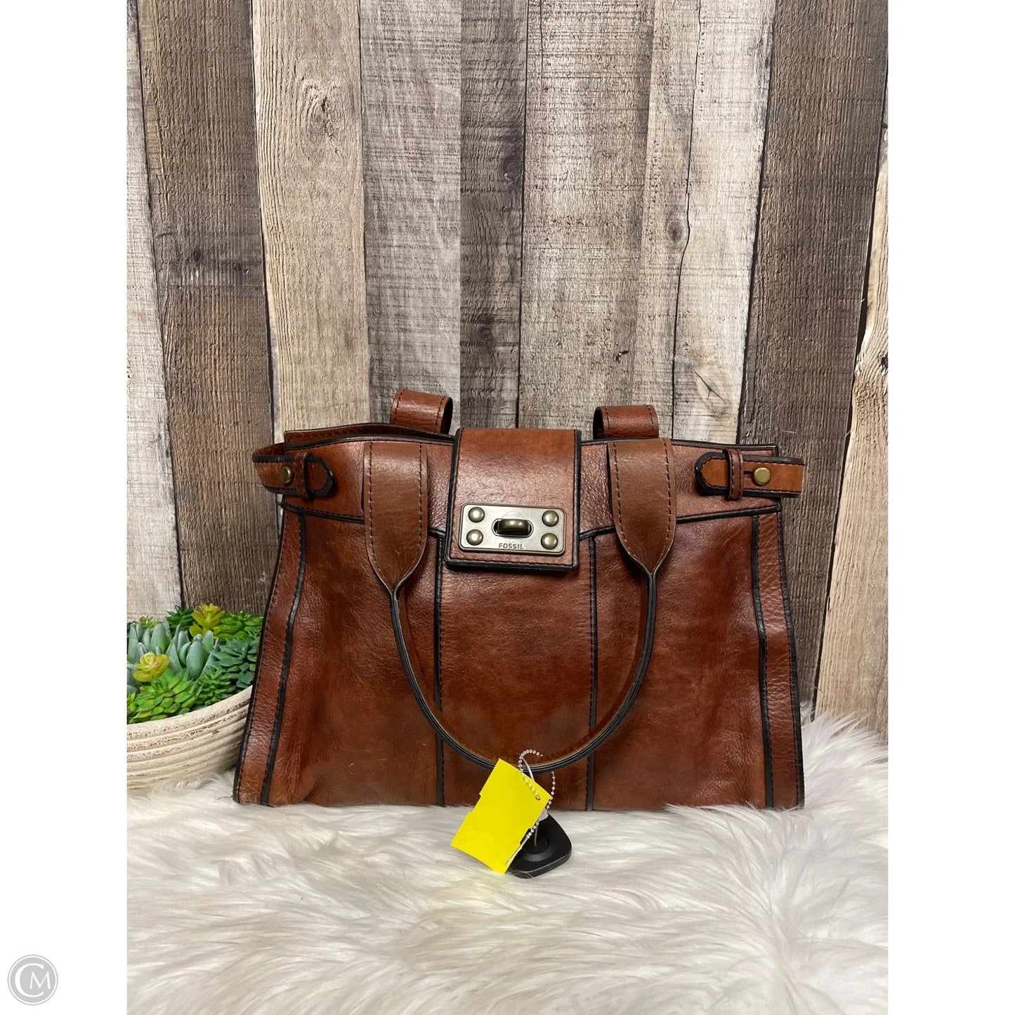 Handbag Leather By Fossil, Size: Large