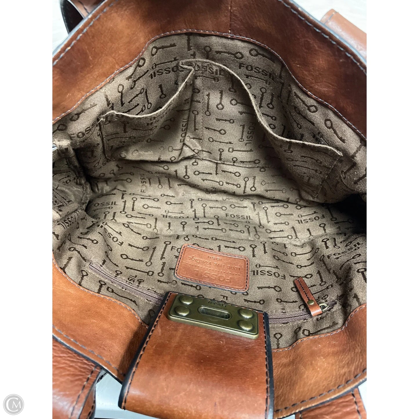 Handbag Leather By Fossil, Size: Large