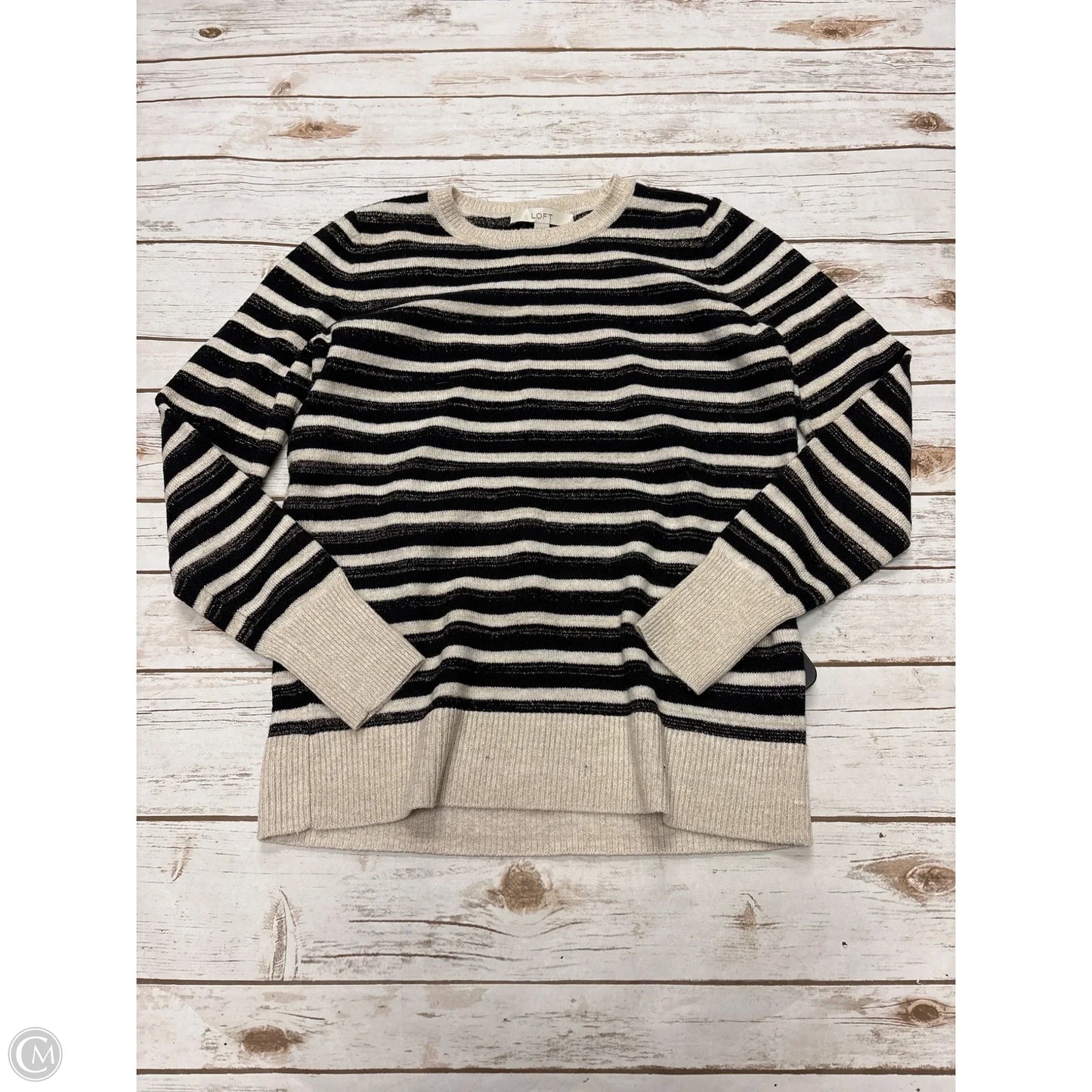Sweater By Loft In Black & Cream, Size: M
