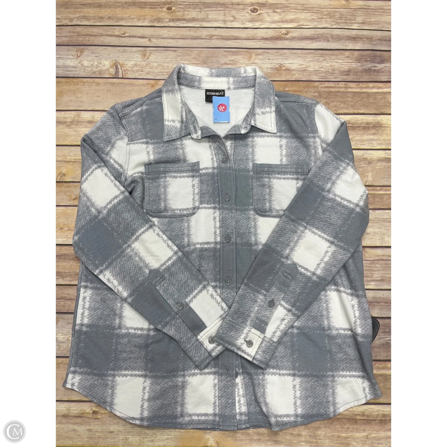 Athletic Top Long Sleeve Collar By 32 Degrees In Grey & White, Size: M