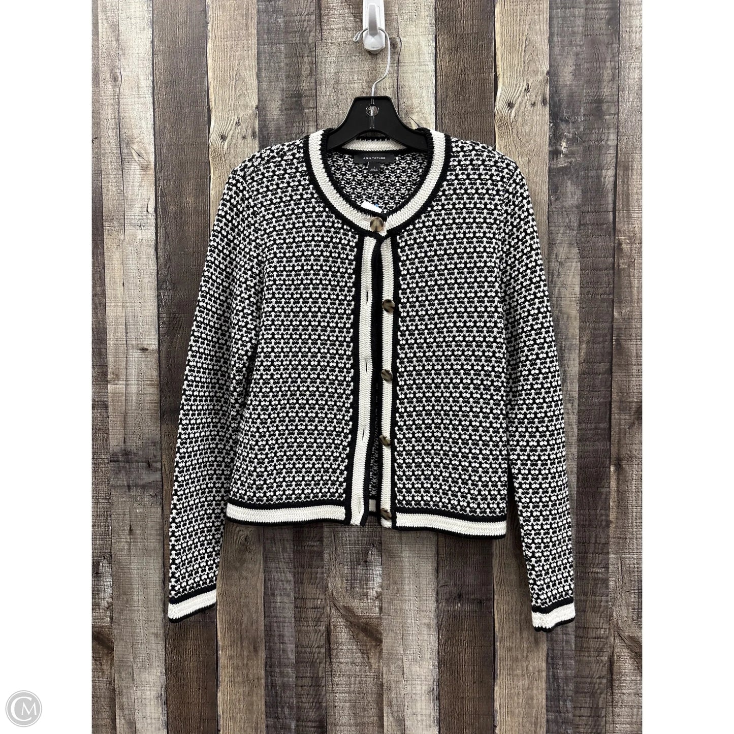 Sweater Cardigan By Ann Taylor In Black & White, Size: S