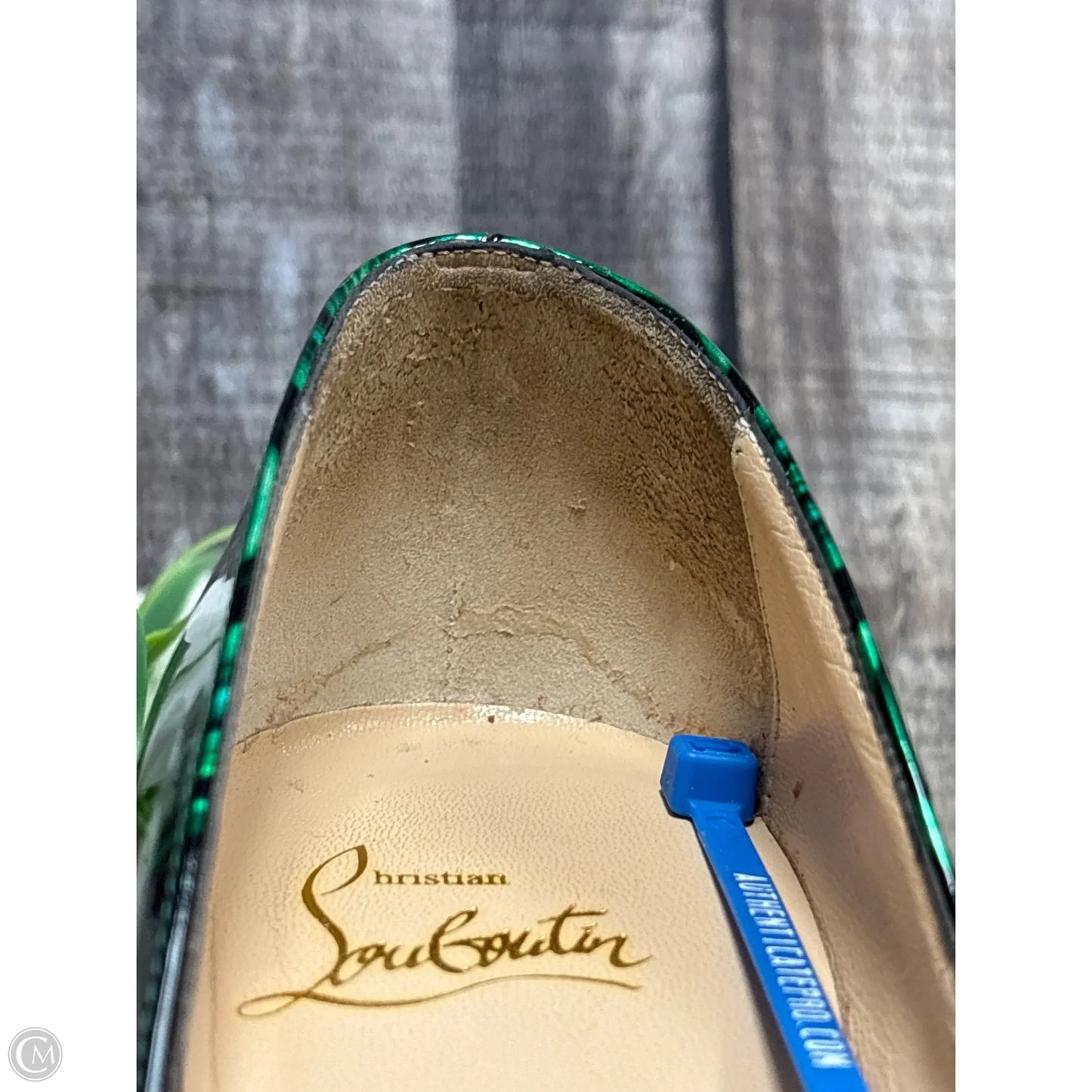 Shoes Luxury Designer By Christian Louboutin In Black & Green, Size: 6.5