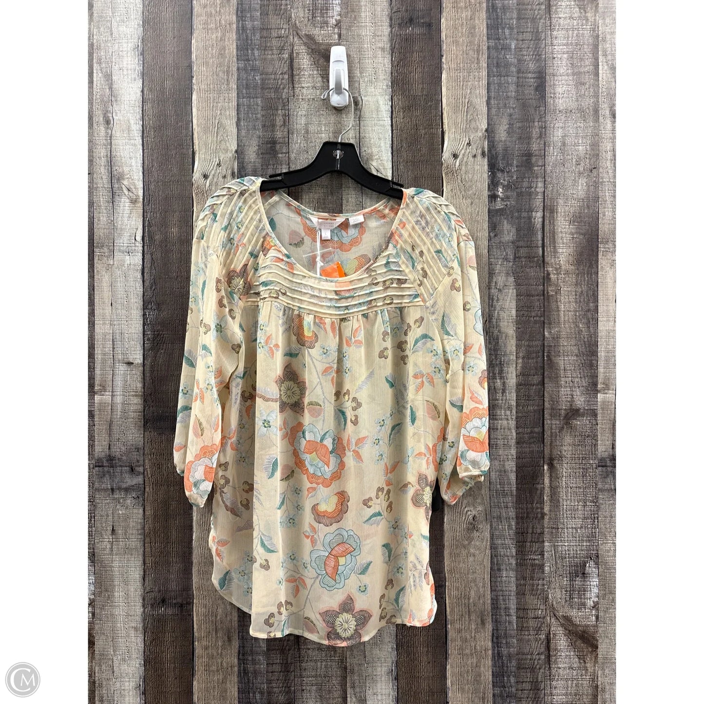 Top 3/4 Sleeve By Lc Lauren Conrad In Floral Print, Size: L