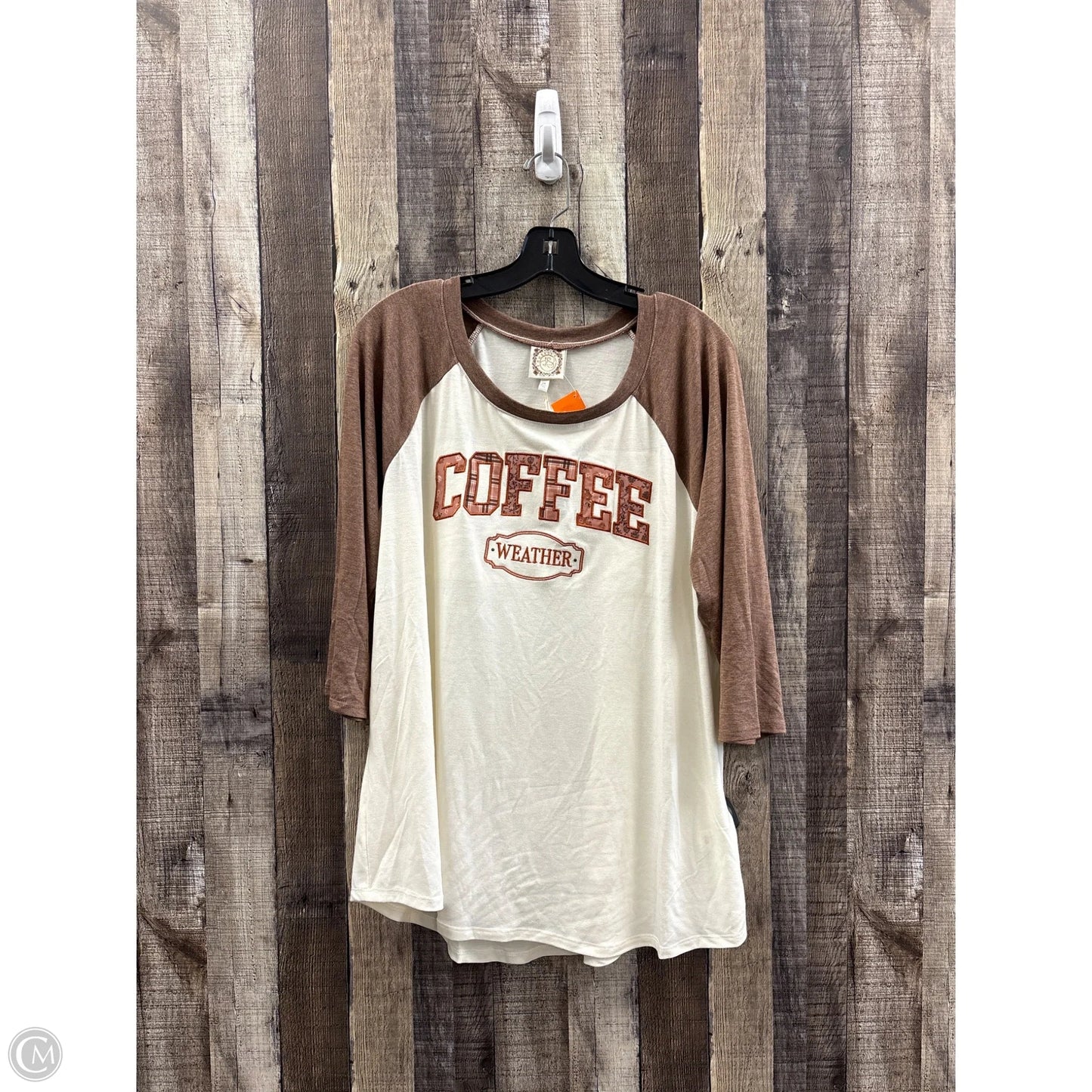 Top 3/4 Sleeve By Tru Self In Cream, Size: 2x