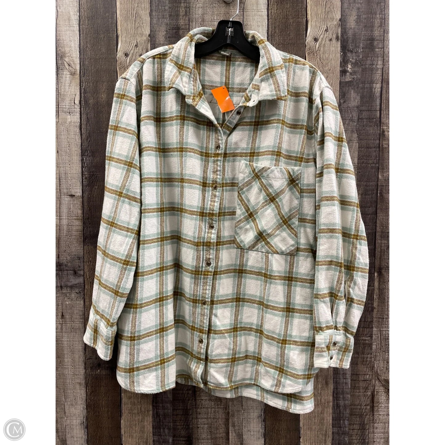 Top Long Sleeve By Aerie In Green & White, Size: Xl