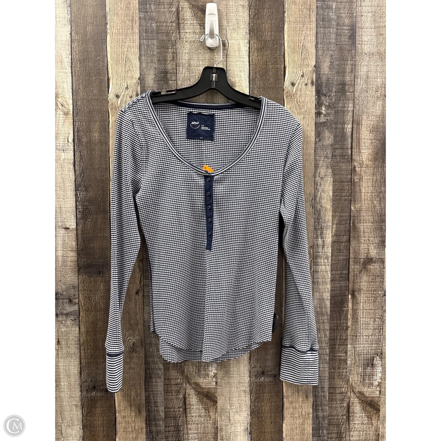 Top Long Sleeve By Aerie In Blue & White, Size: L