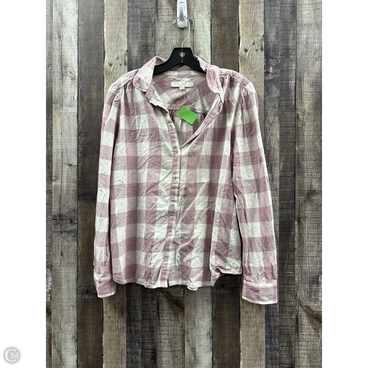 Top Long Sleeve By Loft In Plaid Pattern, Size: L