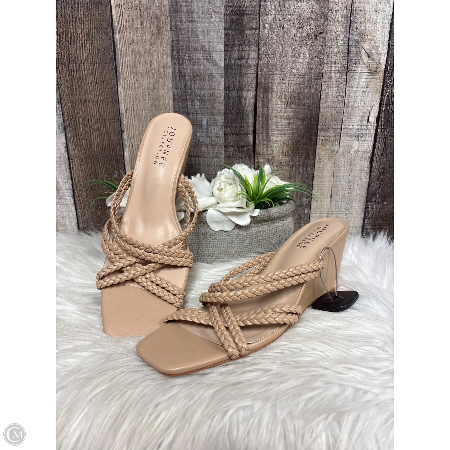 Sandals Heels Wedge By Journee In Tan, Size: 11