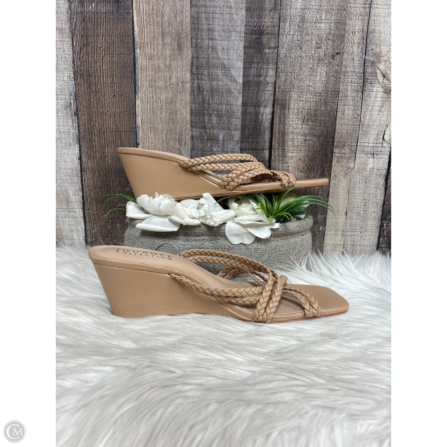Sandals Heels Wedge By Journee In Tan, Size: 11