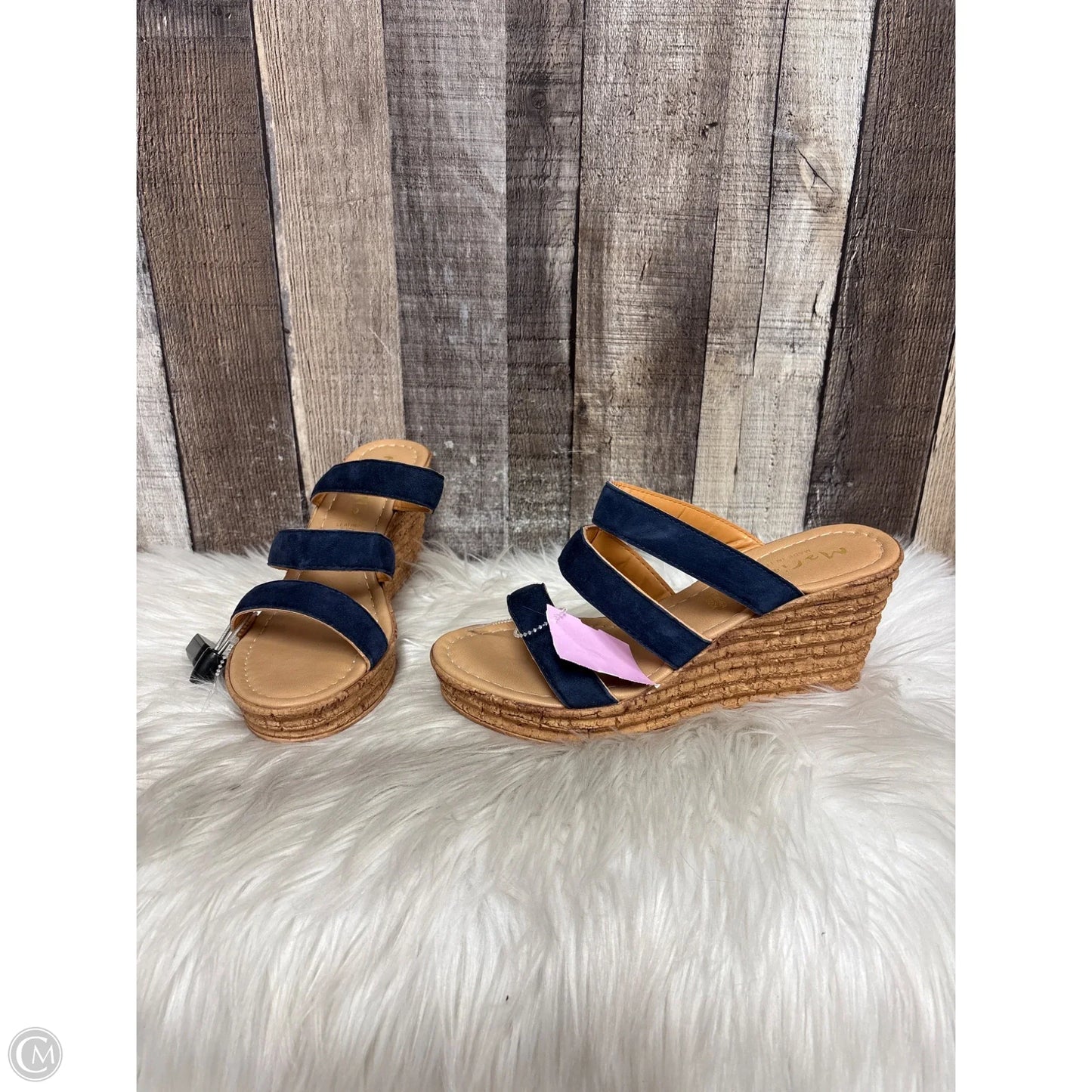 Sandals Heels Wedge By Cme In Blue & Tan, Size: 8