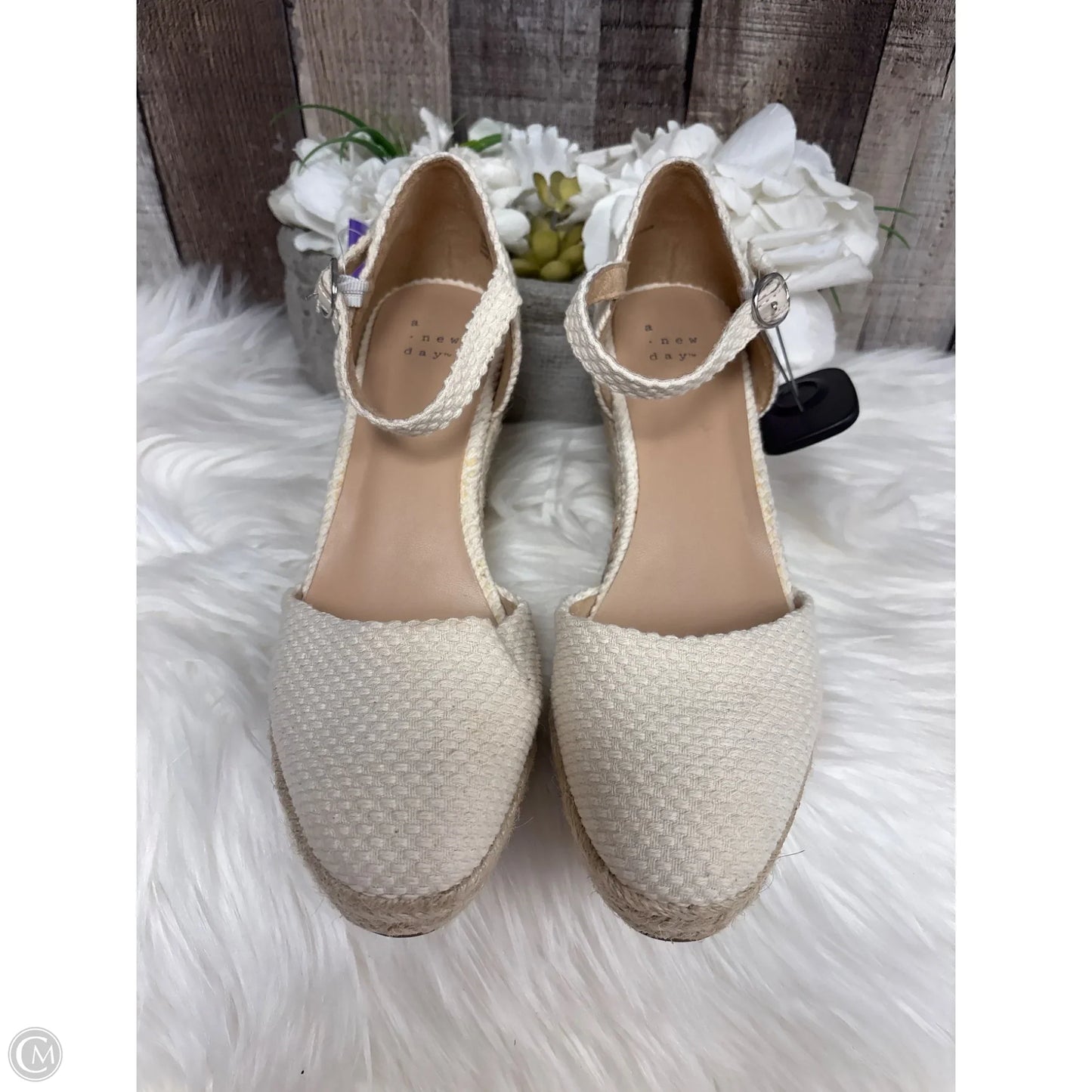 Sandals Heels Wedge By A New Day In Ivory, Size: 8