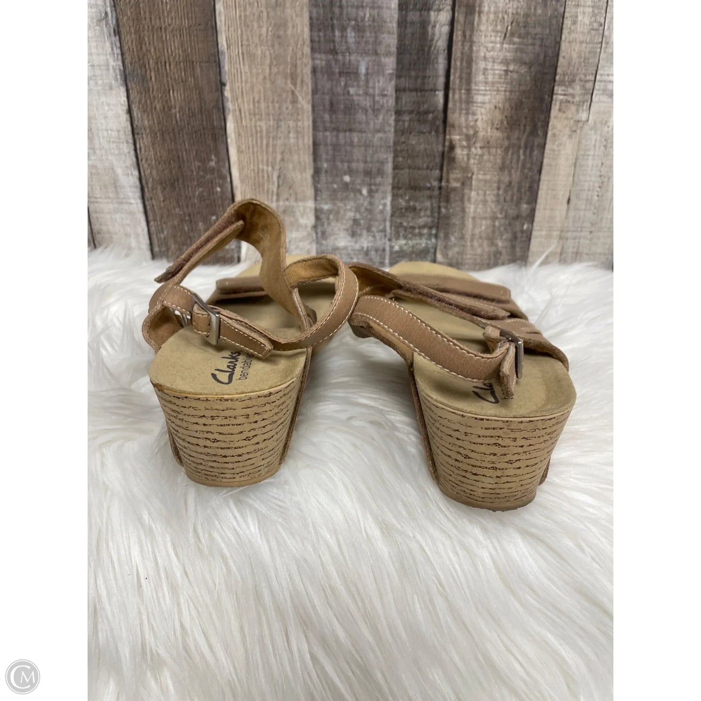 Sandals Heels Wedge By Clarks In Tan, Size: 11