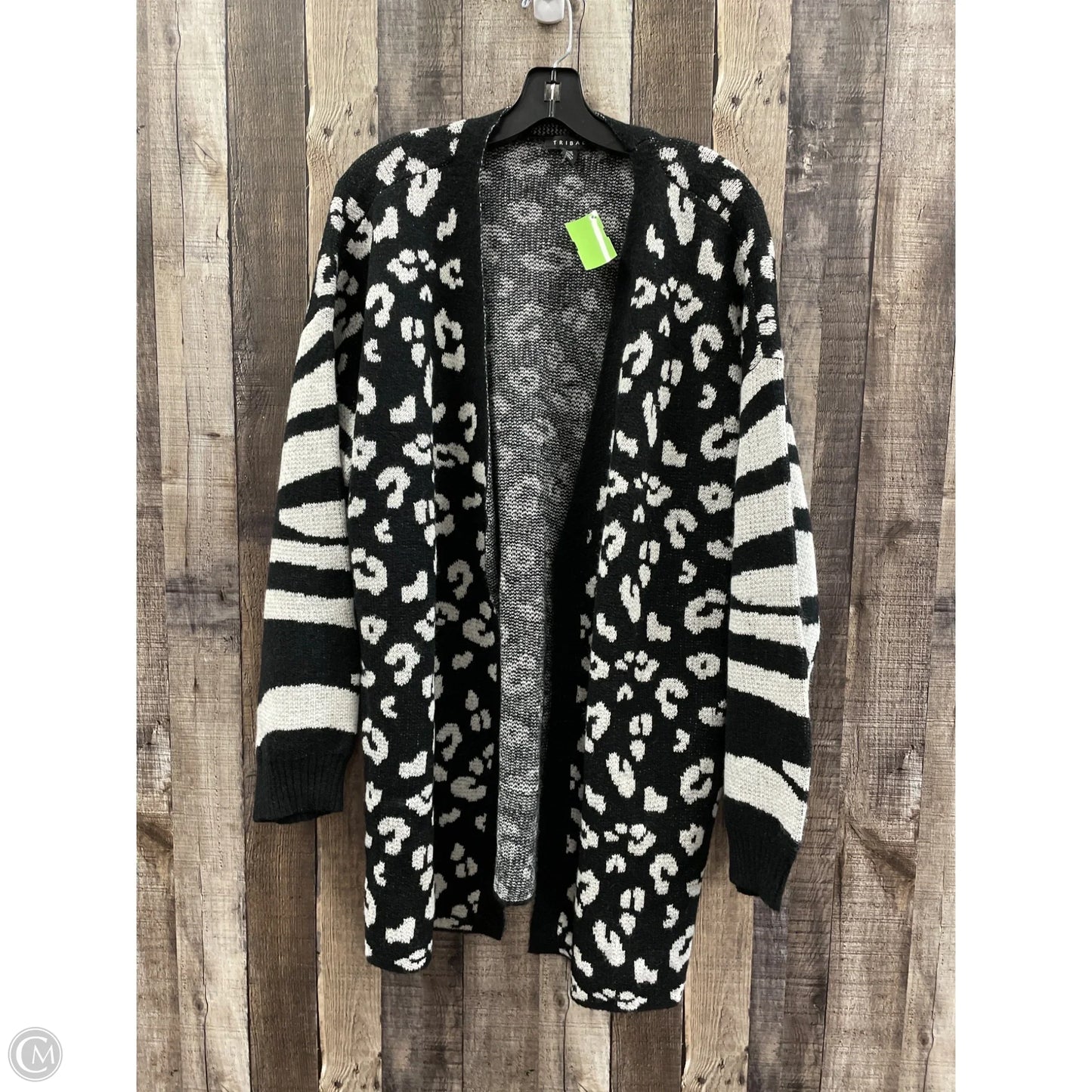 Sweater Cardigan By Tribal In Black & White, Size: Xl