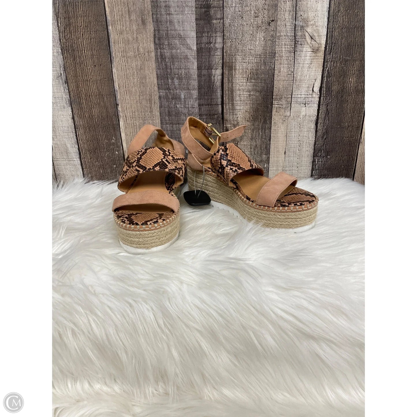 Sandals Heels Wedge By Crown Vintage In Snakeskin Print, Size: 7.5