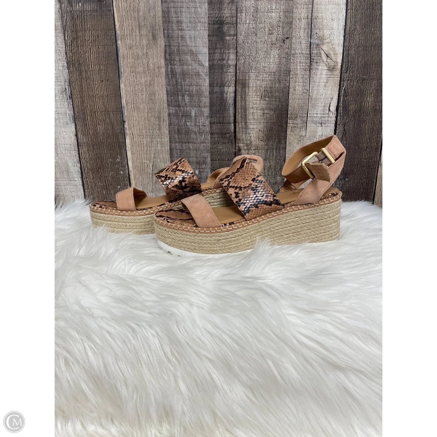 Sandals Heels Wedge By Crown Vintage In Snakeskin Print, Size: 7.5