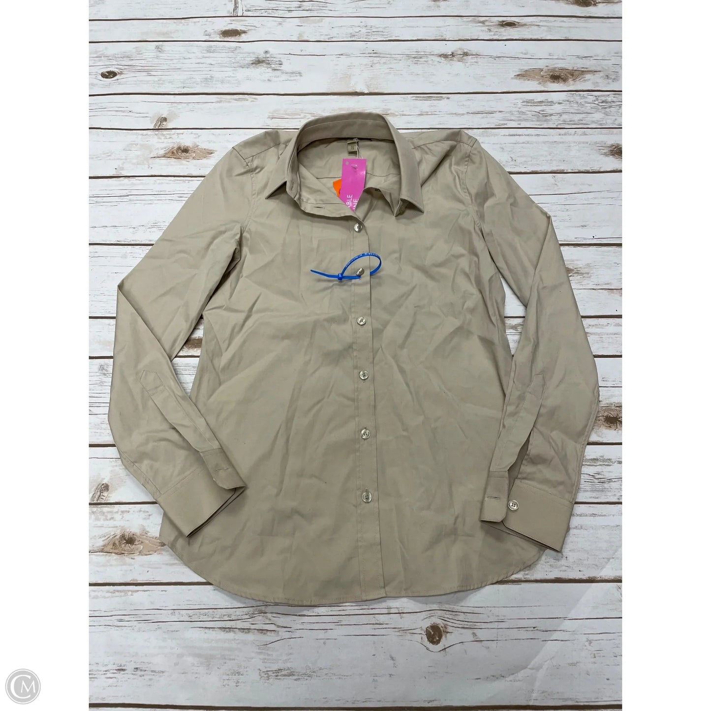 Top Long Sleeve Luxury Designer By Burberry In Tan, Size: Xs