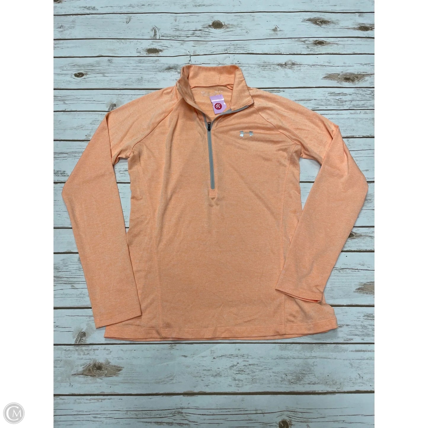 Athletic Top Long Sleeve Collar By Under Armour In Orange, Size: M