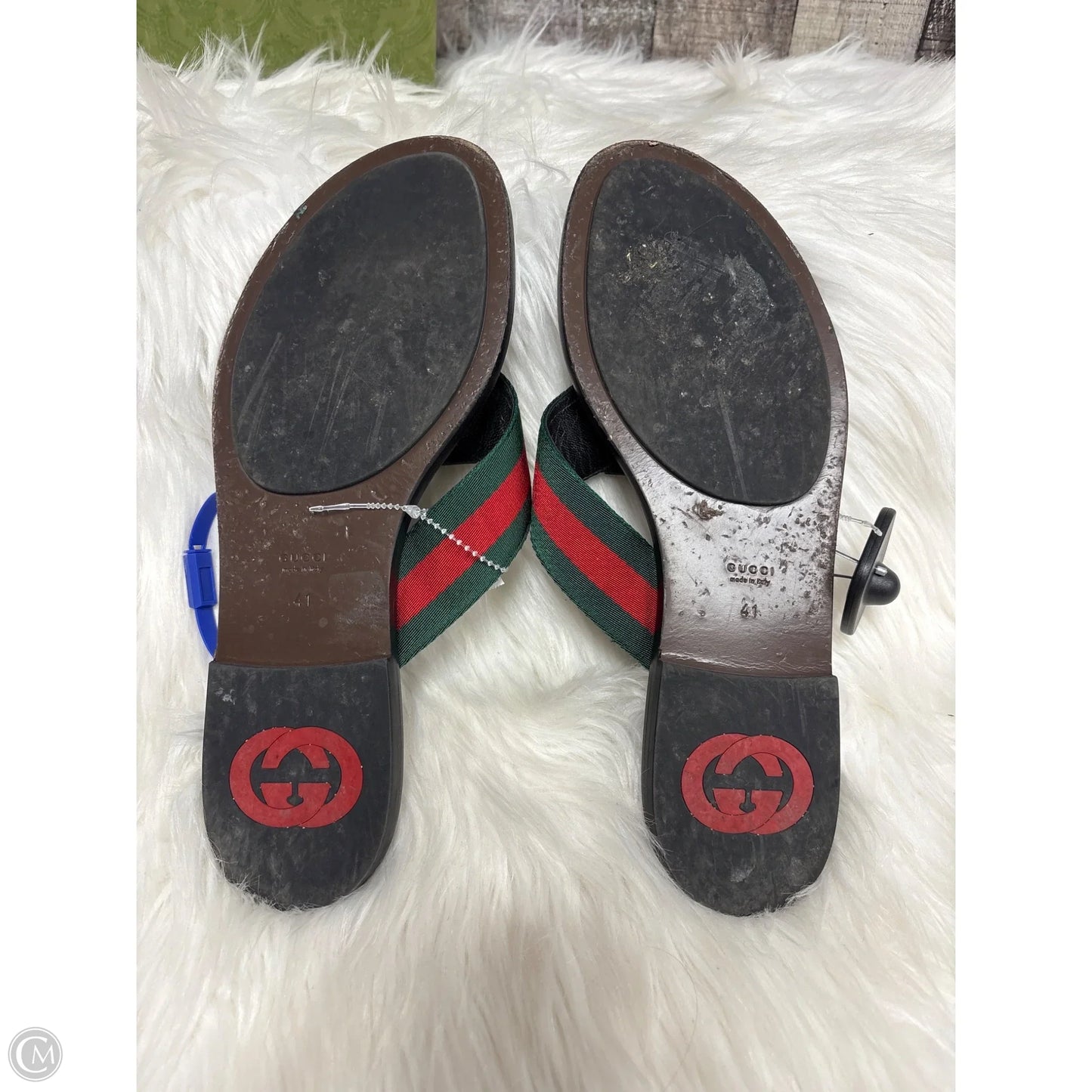Sandals Luxury Designer By Gucci In Green & Red, Size: 11